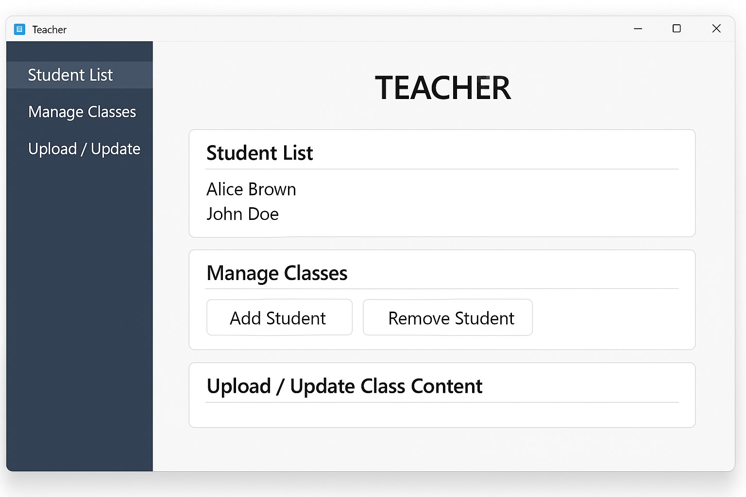 Teacher Wireframe